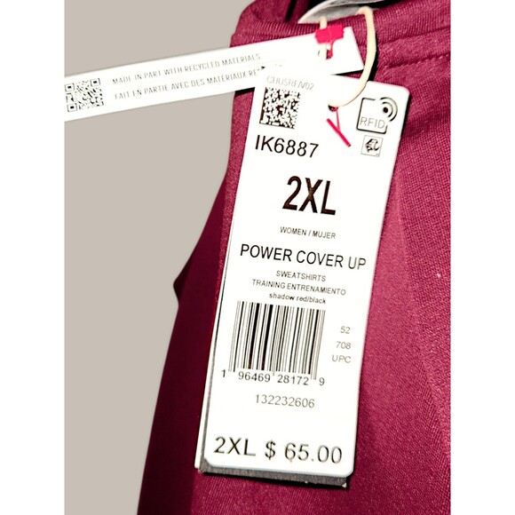 Adidas Performance Power Aero Ready Crop Cover-up Sweatshirt  Shadow Red 2X - Picture 5 of 8